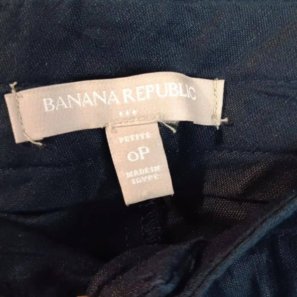 Banana Republic Pants Women's Size 0 Petite Linen Blend Straight Leg Navy Travel